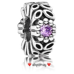 EUC Pandora 791224CFP Sterling Silver Twice as Nice Spacer w/ Purple Zirconia